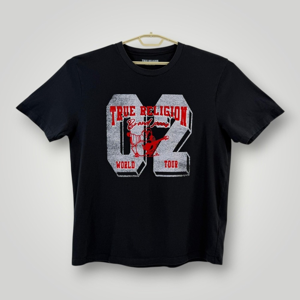 True Religion Shirt Mens 3XL Black World Tour 02 Graphic Tee Brand Jeans Music - Picture 1 of 6